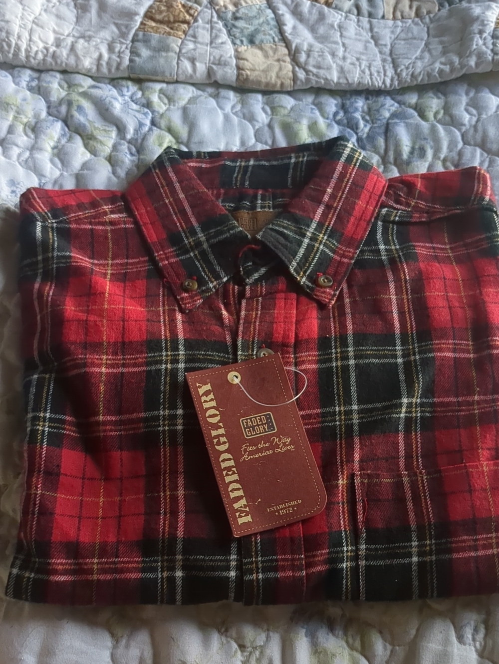 Faded Glory Red and Black Plaid Flannel Shirt